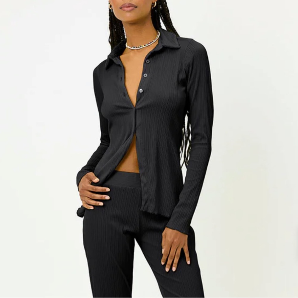 Frankie’s Bikinis Nova Plissé Long Sleeve Button Up